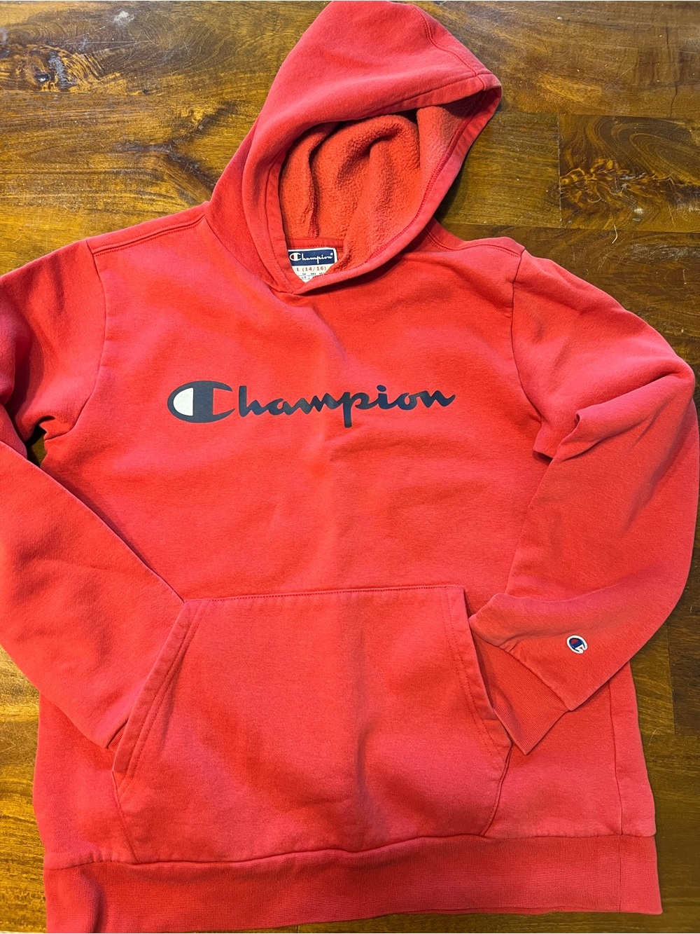 Champion Red Pullover with Logo Script Kids L (14/16)